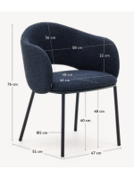 CURTIS chair with armrests color choice in thick chenille and metal legs