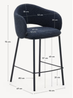 CURTIS stool choice of color seat h 65 cm in thick chenille and metal legs