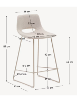 BABEL stool h seat 65 or 75 cm beige in in water repellent and stain resistant fabric and beige metal legs