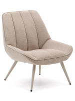 GOLFE Fauteuil en tissu chenille beige et pieds en métal peint mobilier design pour la maison