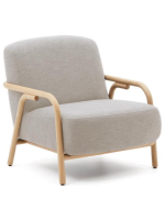 HUNTER armchair in beige stain resistant fabric and structure in solid natural ash wood home design