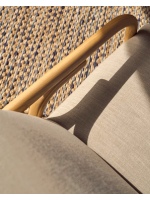 HUNTER armchair in beige stain resistant fabric and structure in solid natural ash wood home design