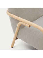 HUNTER Fauteuil en tissu beige antitache et structure en bois de frêne massif naturel design maison
