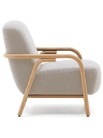 HUNTER Sillón en tejido antimanchas beige y estructura en madera maciza de fresno natural diseño hogar
