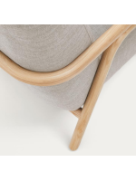 HUNTER Fauteuil en tissu beige antitache et structure en bois de frêne massif naturel design maison