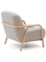 HUNTER Fauteuil en tissu beige antitache et structure en bois de frêne massif naturel design maison