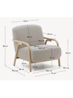 HUNTER armchair in beige stain resistant fabric and structure in solid natural ash wood home design