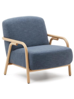 COCO Sillón en tejido antimanchas azul y estructura en madera maciza de fresno natural diseño hogar