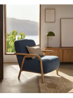 COCO armchair in blue stain resistant fabric and structure in solid natural ash wood home design