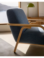 COCO armchair in blue stain resistant fabric and structure in solid natural ash wood home design