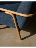 COCO armchair in blue stain resistant fabric and structure in solid natural ash wood home design