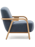 COCO armchair in blue stain resistant fabric and structure in solid natural ash wood home design