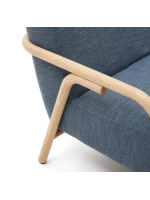 COCO Sessel aus blauem schmutzabweisendem Stoff und Struktur aus massivem Natur Eschenholz Wohndesign