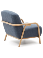 COCO Sessel aus blauem schmutzabweisendem Stoff und Struktur aus massivem Natur Eschenholz Wohndesign