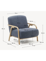 COCO Sillón en tejido antimanchas azul y estructura en madera maciza de fresno natural diseño hogar
