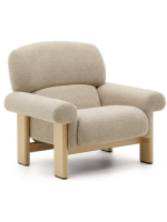 GOZO sillón en tejido efecto chenilla beige y patas en madera maciza de fresno natural