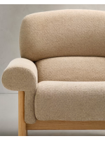 GOZO armchair in beige chenille effect fabric and legs in solid natural ash wood