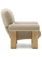 GOZO armchair in beige chenille effect fabric and legs in solid natural ash wood