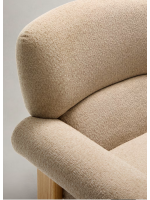 GOZO armchair in beige chenille effect fabric and legs in solid natural ash wood