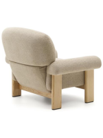 GOZO sillón en tejido efecto chenilla beige y patas en madera maciza de fresno natural