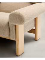 GOZO sillón en tejido efecto chenilla beige y patas en madera maciza de fresno natural