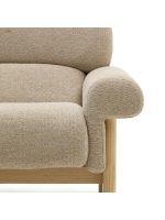 GOZO sillón en tejido efecto chenilla beige y patas en madera maciza de fresno natural