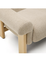 GOZO armchair in beige chenille effect fabric and legs in solid natural ash wood