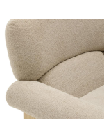 GOZO sillón en tejido efecto chenilla beige y patas en madera maciza de fresno natural