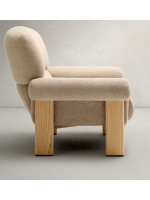 GOZO sillón en tejido efecto chenilla beige y patas en madera maciza de fresno natural