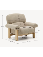 GOZO sillón en tejido efecto chenilla beige y patas en madera maciza de fresno natural