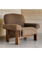 KRUZOF Sessel aus braunem Stoff bouclé und Beinen aus Eschenholz mit Walnuss Finish