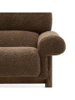 KRUZOF Sessel aus braunem Stoff bouclé und Beinen aus Eschenholz mit Walnuss Finish