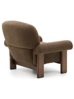 KRUZOF Sessel aus braunem Stoff bouclé und Beinen aus Eschenholz mit Walnuss Finish
