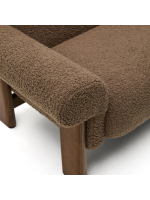 KRUZOF armchair in brown bouclé fabric and legs in solid ash wood with walnut finish