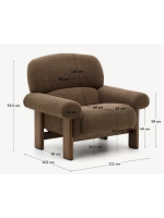 KRUZOF armchair in brown bouclé fabric and legs in solid ash wood with walnut finish