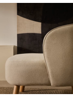 CLEO armchair in stain resistant chenille fabric choice of colour and feet in solid natural beech wood