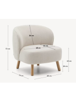 CLEO Sillón en tejido chenilla antimanchas color a elegir y patas en madera maciza de haya natural