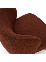 ALBA in tessuto shearling scelta colore e piedini in legno massello di faggio naturale poltrona design