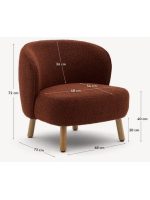 ALBA fauteuil en tissu shearling choix de couleur et pieds en bois de hêtre massif naturel