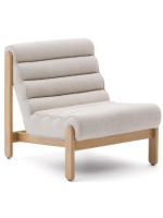 GENGA Sillón de madera maciza de roble acabado natural y tejido de borreguito ecológico blanco.