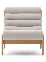 GENGA Sillón de madera maciza de roble acabado natural y tejido de borreguito ecológico blanco.