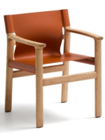 CALISTA sedia con braccioli in legno massello di frassino naturale e cuoio naturale marrone chiaro