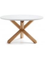 KYOS diam 120 or 135 cm solid oak base and matt white lacquered top