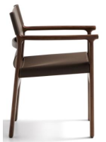 DESTOY chaise avec accoudoirs en bois de frêne massif finition noyer et cuir naturel marron foncé