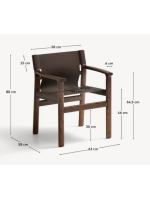 DESTOY Silla con reposabrazos en madera maciza de fresno con acabado nogal y piel natural marrón oscuro