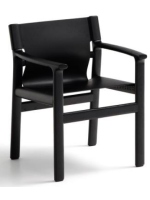 RAMONA Silla con reposabrazos en madera maciza de fresno con acabado negro y natural piel negra