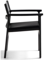RAMONA Silla con reposabrazos en madera maciza de fresno con acabado negro y natural piel negra