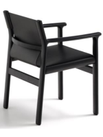 RAMONA Silla con reposabrazos en madera maciza de fresno con acabado negro y natural piel negra