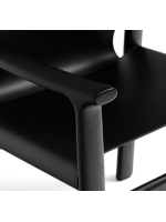 RAMONA chair with armrests in solid ash wood with black finish and natural black leather