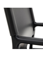 RAMONA chair with armrests in solid ash wood with black finish and natural black leather